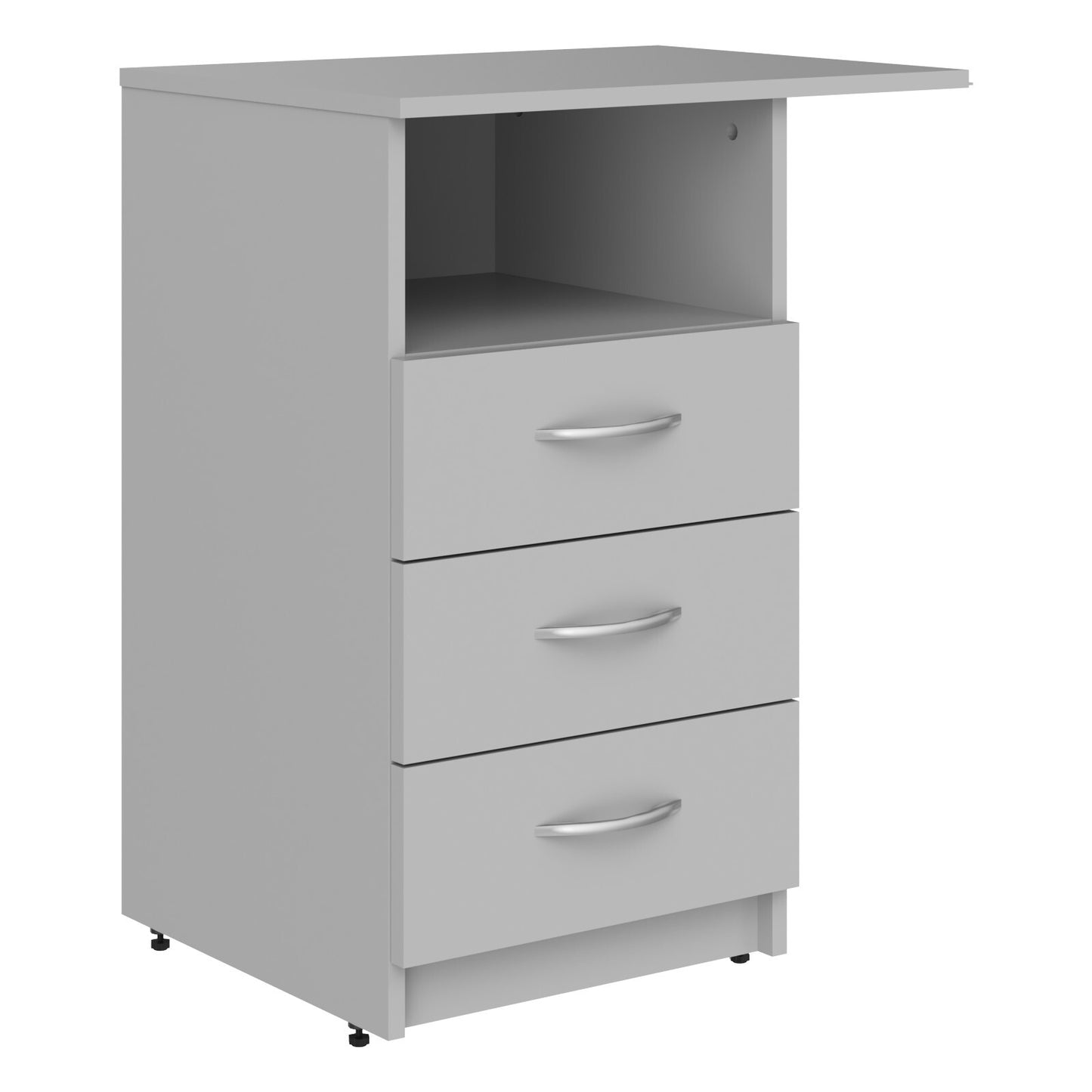 THREE DRAWER PEDESTAL WITH OPEN SHELF, MADE IN E1 LAMINATE CHIPBOARD