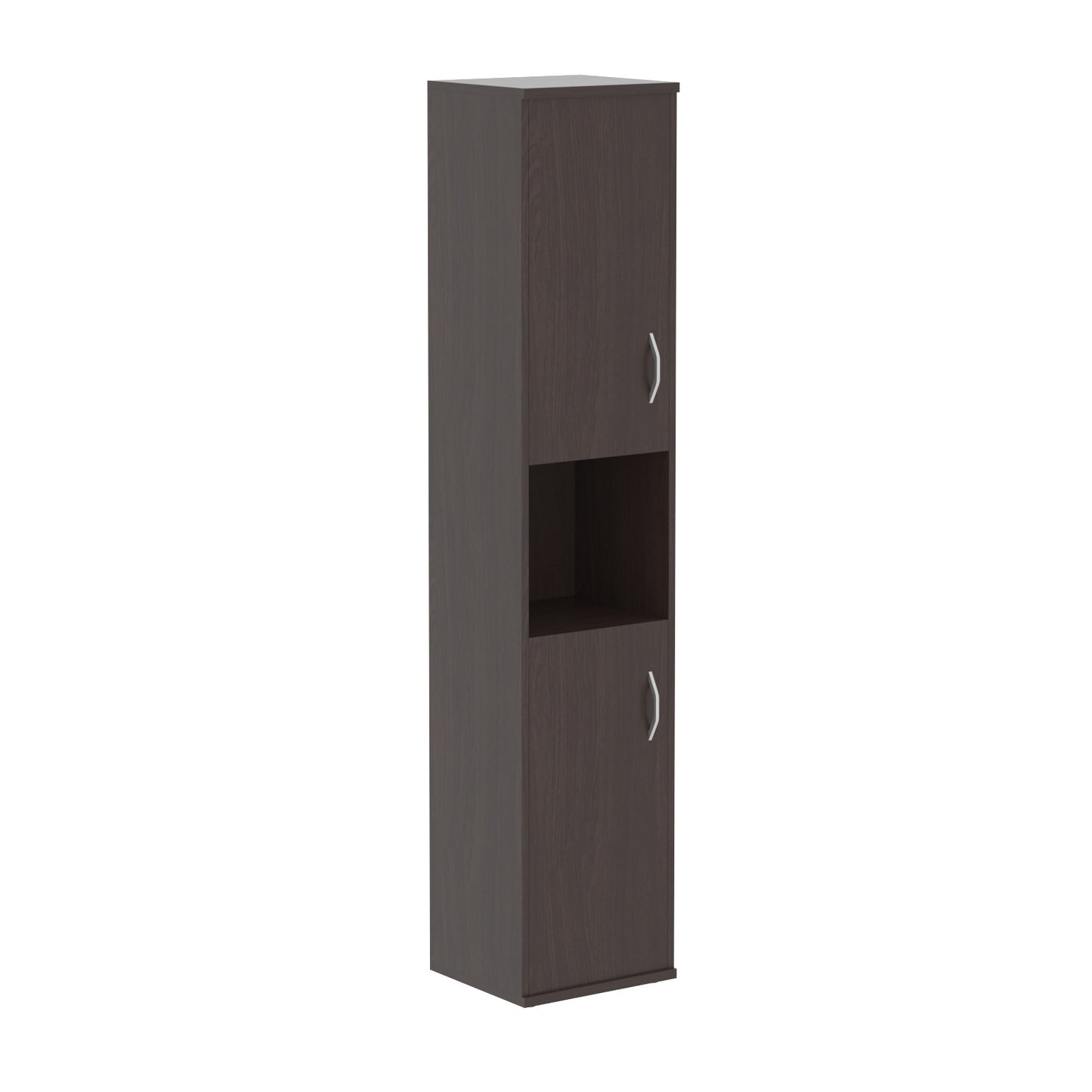 FULL HEIGHT CABINET, MADE IN E1 LAMINATE CHIPBOARD, WITH WOODEN SWING DOORS AND OPEN SHELF
