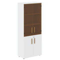 EXECUTIVE FULL HEIGHT CABINET, MADE IN E1 LAMINATE CHIPBOARD, WITH UPPER GLASS AND LOWER WOODEN SWING DOORS