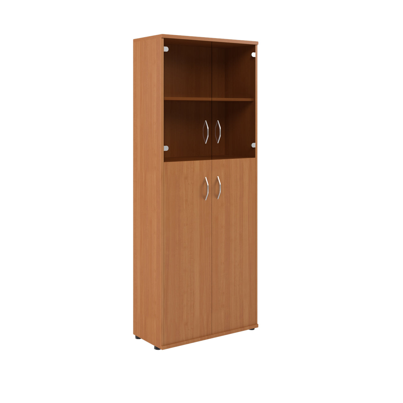 FULL HEIGHT CABINET, MADE IN E1 LAMINATE CHIPBOARD, WITH UPPER GLASS AND WOODEN SWING DOORS