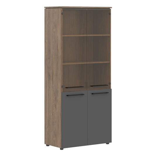 EXECUTIVE FULL HEIGHT CABINET, MADE IN E1 LAMINATE CHIPBOARD, WITH UPPER GLASS AND LOWER WOODEN SWING DOOR