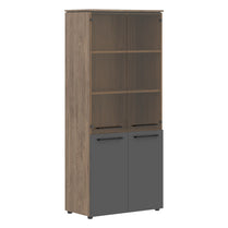 EXECUTIVE FULL HEIGHT CABINET, MADE IN E1 LAMINATE CHIPBOARD, WITH UPPER GLASS AND LOWER WOODEN SWING DOOR