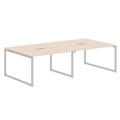 RECTANGULAR SHAPE CLUSTER OF 04 WORKSTATION MADE IN 25MM MFC TOP, E1 LAMINATE CHIPBOARD WITH WOODEN MODESTY PANEL 40X40MM METAL O SHAPE FRAMES