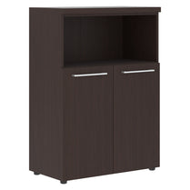 HIGH EXECUTIVE MEDIUM HEIGHT CABINET, MADE IN E1 LAMINATE CHIPBOARD, WITH OPEN SHELVES & SWING DOORS