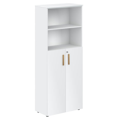 EXECUTIVE FULL HEIGHT CABINET, MADE IN E1 LAMINATE CHIPBOARD, WITH OPEN SHELVES AND WOODEN SWING DOORS