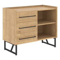 THREE DRAWER MOBILE PEDESTAL WITH OPEN SHELVES AND METAL LEGS, MADE IN E1 LAMINATE CHIPBOARD