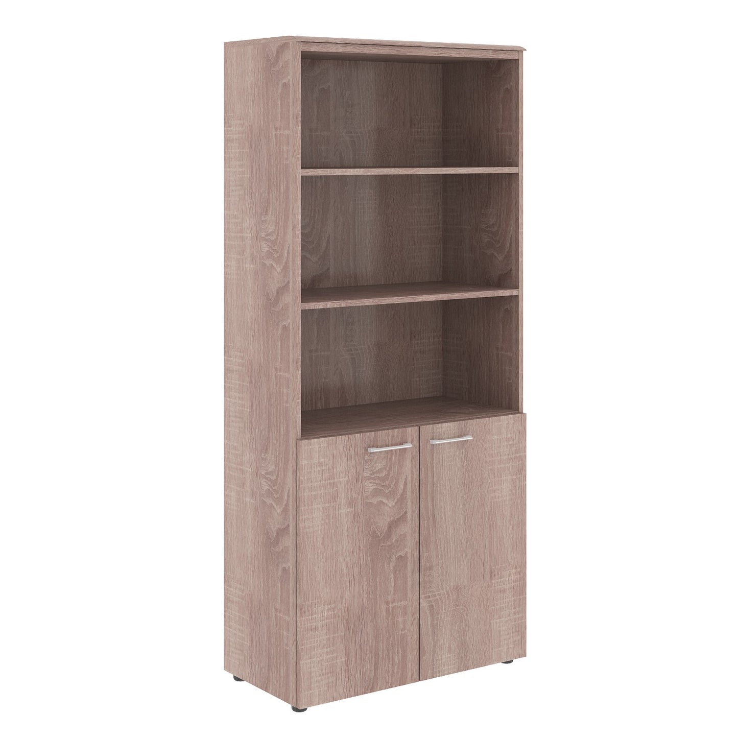 FULL HEIGHT CABINET MADE IN E1 LAMINATE CHIPBOARD WITH OPEN SHALVES AND WOODEN SWING DOORS