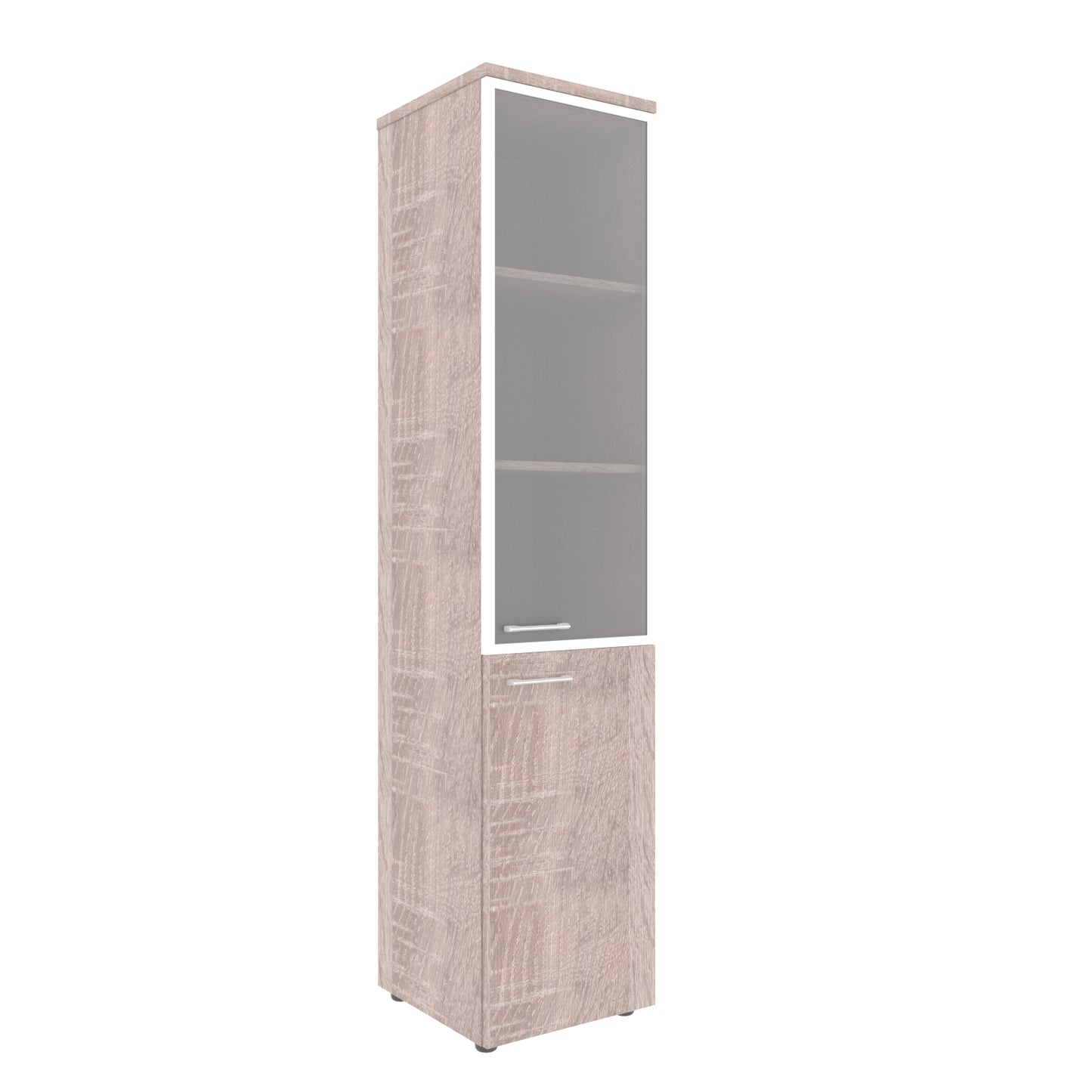 FULL HEIGHT CABINET, MADE IN E1 LAMINATE CHIPBOARD, WITH GLASS AND WOODEN SWING DOORS