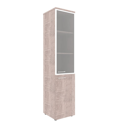 FULL HEIGHT CABINET, MADE IN E1 LAMINATE CHIPBOARD, WITH GLASS AND WOODEN SWING DOORS
