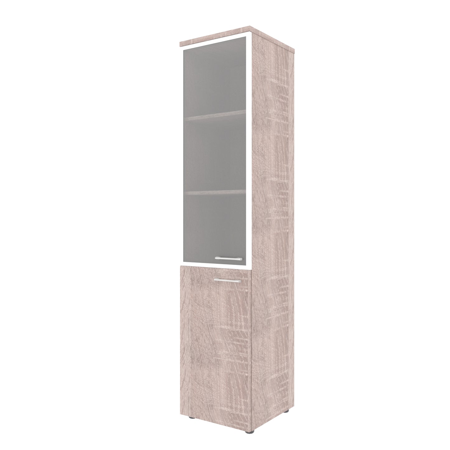 FULL HEIGHT CABINET, MADE IN E1 LAMINATE CHIPBOARD, WITH GLASS AND WOODEN SWING DOORS