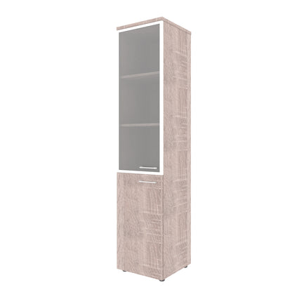 FULL HEIGHT CABINET, MADE IN E1 LAMINATE CHIPBOARD, WITH GLASS AND WOODEN SWING DOORS