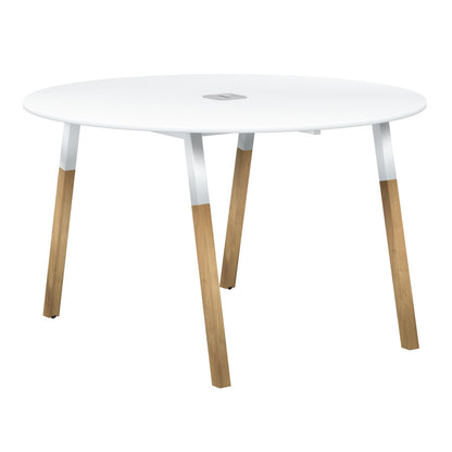 EXECUTIVE MODERN DESIGN ROUNDED SHAPE MEETING DESK, MADE IN E1 LAMINATE CHIPBOPARD, WITH SLANTED SHAPE METAL/WOODEN LEGS