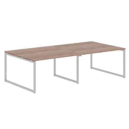 RECTANGULAR SHAPE CLUSTER OF 04 WORKSTATION MADE IN 25MM MFC TOP, E1 LAMINATE CHIPBOARD WITH WOODEN MODESTY PANEL 40X40MM METAL O SHAPE FRAMES