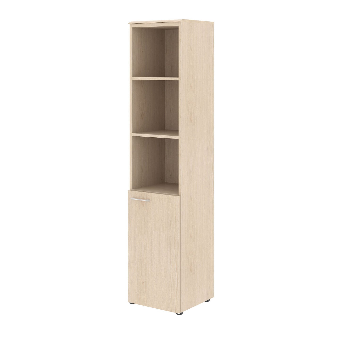 FULL HEIGHT CABINET MADE IN E1 LAMINATE CHIPBOARD WITH OPEN SHALVES AND WOODEN SWING DOORS