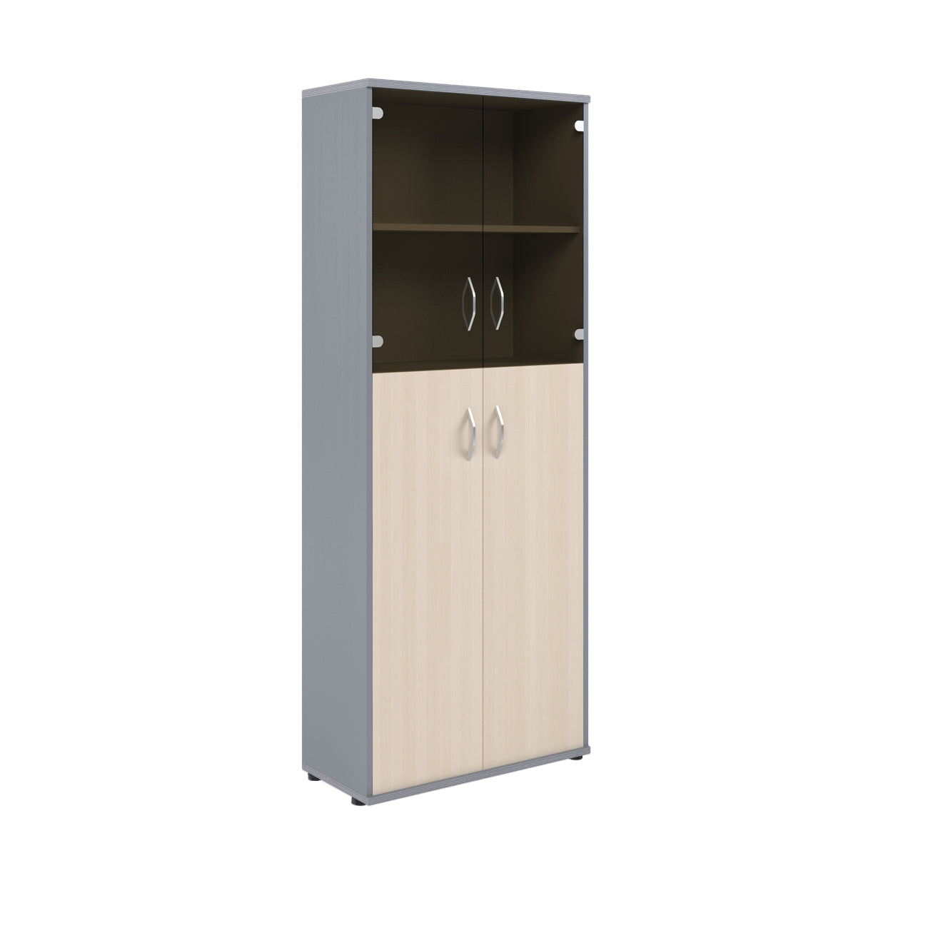FULL HEIGHT CABINET, MADE IN E1 LAMINATE CHIPBOARD, WITH UPPER GLASS AND WOODEN SWING DOORS