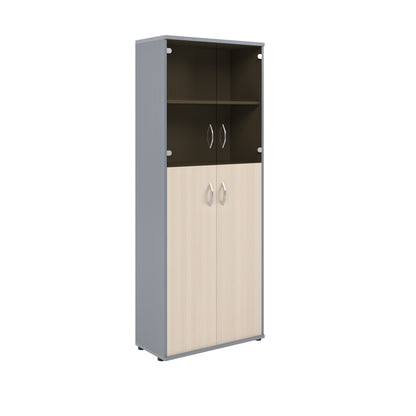 FULL HEIGHT CABINET, MADE IN E1 LAMINATE CHIPBOARD, WITH UPPER GLASS AND WOODEN SWING DOORS