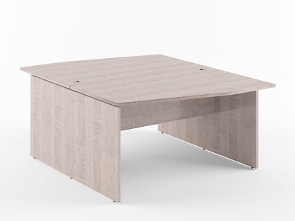 L SHAPE CLUSTER OF 02 WORKSTATION, MADE IN E1 LAMINATE CHIPBOPARD, WITH WOODEN MODESTY PANEL AND LEGS