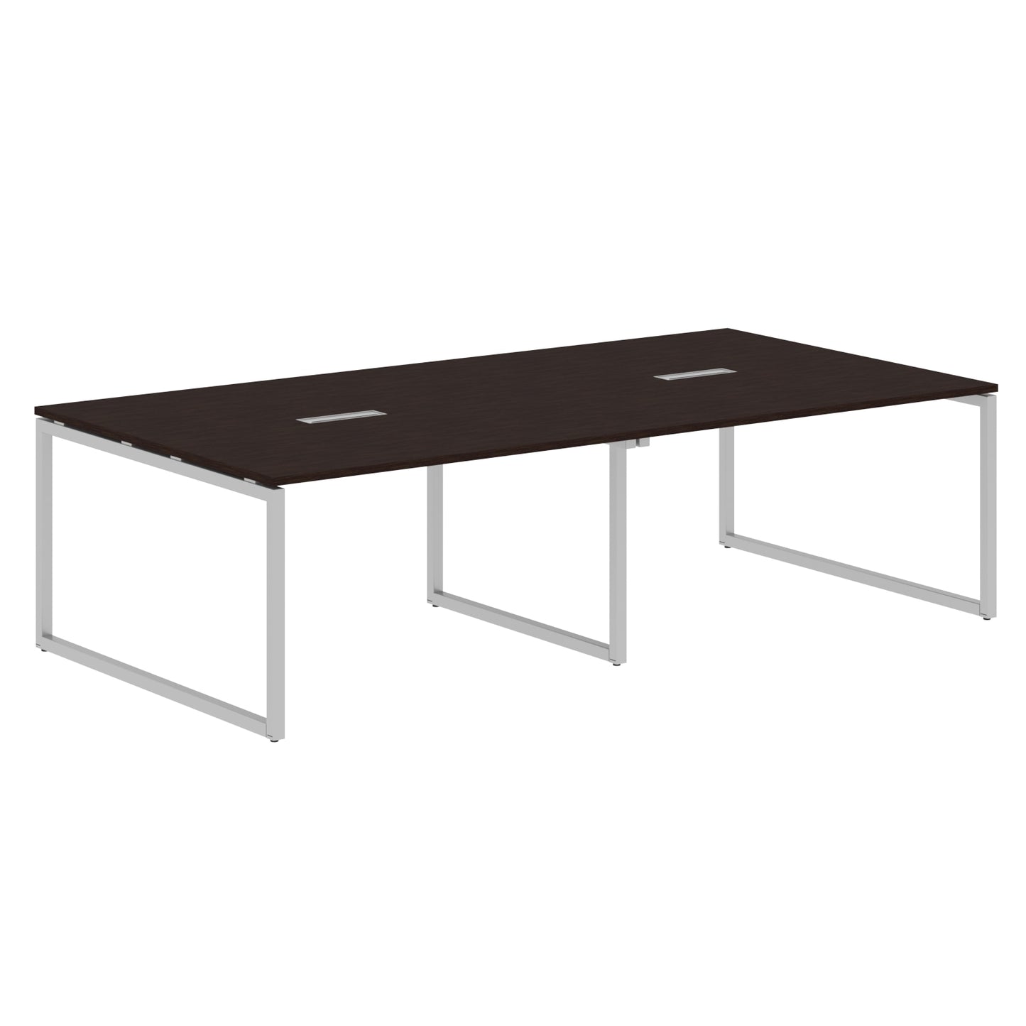RECTANGULAR SHAPE CLUSTER OF 04 WORKSTATION MADE IN 25MM MFC TOP, E1 LAMINATE CHIPBOARD WITH WOODEN MODESTY PANEL 40X40MM METAL O SHAPE FRAMES