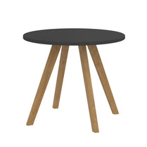 EXECUTIVE MODERN DESIGN ROUNDED SHAPE COFFEE TABLE, MADE IN E1 LAMINATE CHIPBOPARD, WITH SLANTED SHAPE WOODEN LEGS