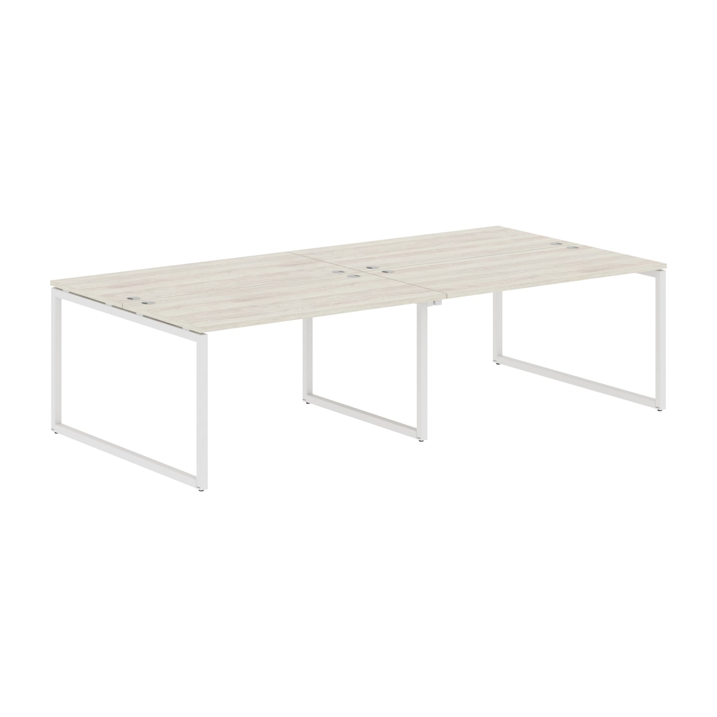 RECTANGULAR SHAPE CLUSTER OF 04 WORKSTATION MADE IN 25MM MFC TOP, E1 LAMINATE CHIPBOARD WITH WOODEN MODESTY PANEL 40X40MM METAL O SHAPE FRAMES