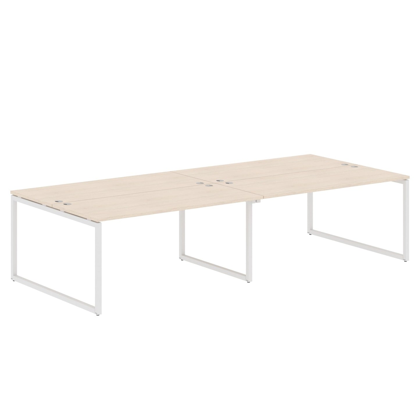 RECTANGULAR SHAPE CLUSTER OF 04 WORKSTATION MADE IN 25MM MFC TOP, E1 LAMINATE CHIPBOARD WITH WOODEN MODESTY PANEL 40X40MM METAL O SHAPE FRAMES