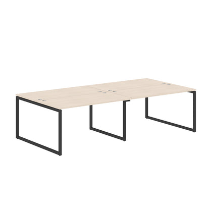 RECTANGULAR SHAPE CLUSTER OF 04 WORKSTATION MADE IN 25MM MFC TOP, E1 LAMINATE CHIPBOARD WITH WOODEN MODESTY PANEL 40X40MM METAL O SHAPE FRAMES