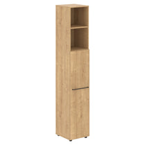 FULL HEIGHT CABINET, MADE IN E1 LAMINATE CHIPBOARD, WITH OPEN SHELVES AND WOODEN SWING DOORS