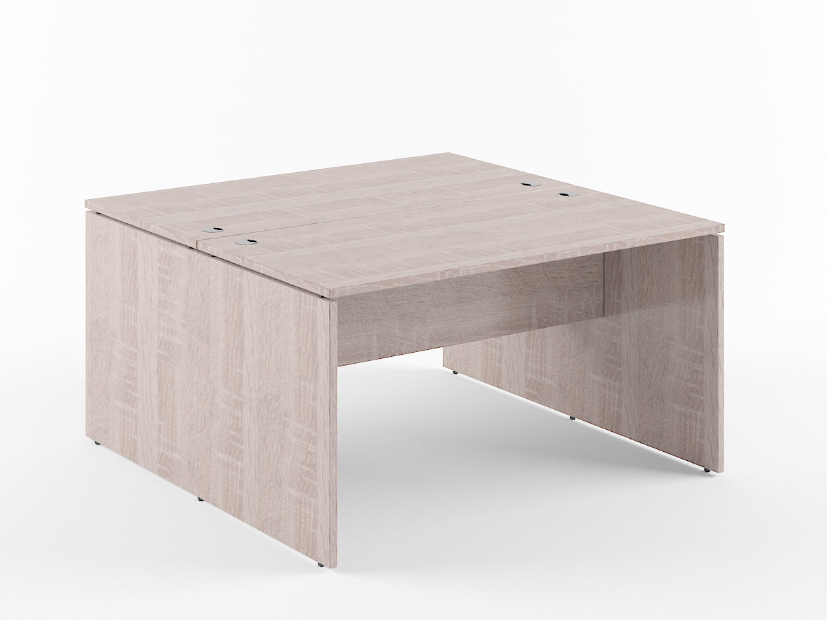 RECTANGULAR SHAPE CLUSTER OF 02 WORKSTATION, MADE IN E1 LAMINATE CHIPBOPARD, WITH WOODEN MODESTY PANEL AND LEGS