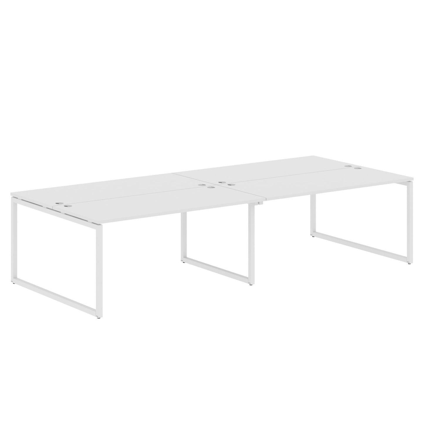 RECTANGULAR SHAPE CLUSTER OF 04 WORKSTATION MADE IN 25MM MFC TOP, E1 LAMINATE CHIPBOARD WITH WOODEN MODESTY PANEL 40X40MM METAL O SHAPE FRAMES