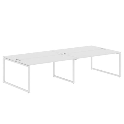 RECTANGULAR SHAPE CLUSTER OF 04 WORKSTATION MADE IN 25MM MFC TOP, E1 LAMINATE CHIPBOARD WITH WOODEN MODESTY PANEL 40X40MM METAL O SHAPE FRAMES