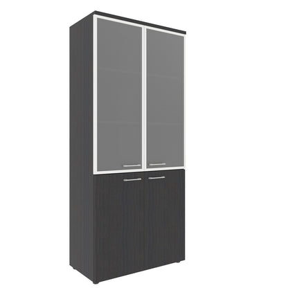 FULL HEIGHT CABINET, MADE IN E1 LAMINATE CHIPBOARD, WITH GLASS AND WOODEN SWING DOORS