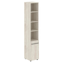 FULL HEIGHT CABINET, MADE IN E1 LAMINATE CHIPBOARD, WITH OPEN SHELVES AND WOODEN SWING DOOR