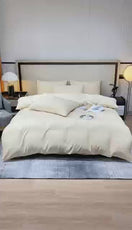 Basic Single Set of 4 Pieces, Luna Home Premium Quality Duvet Cover Set. Creamy Milk color.