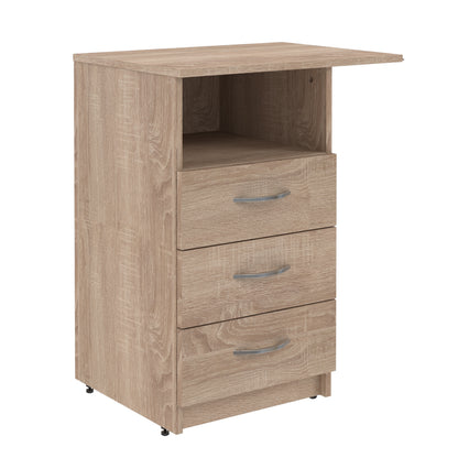 THREE DRAWER PEDESTAL WITH OPEN SHELF, MADE IN E1 LAMINATE CHIPBOARD