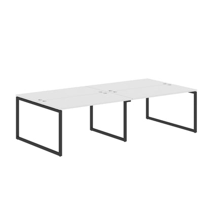 RECTANGULAR SHAPE CLUSTER OF 04 WORKSTATION MADE IN 25MM MFC TOP, E1 LAMINATE CHIPBOARD WITH WOODEN MODESTY PANEL 40X40MM METAL O SHAPE FRAMES