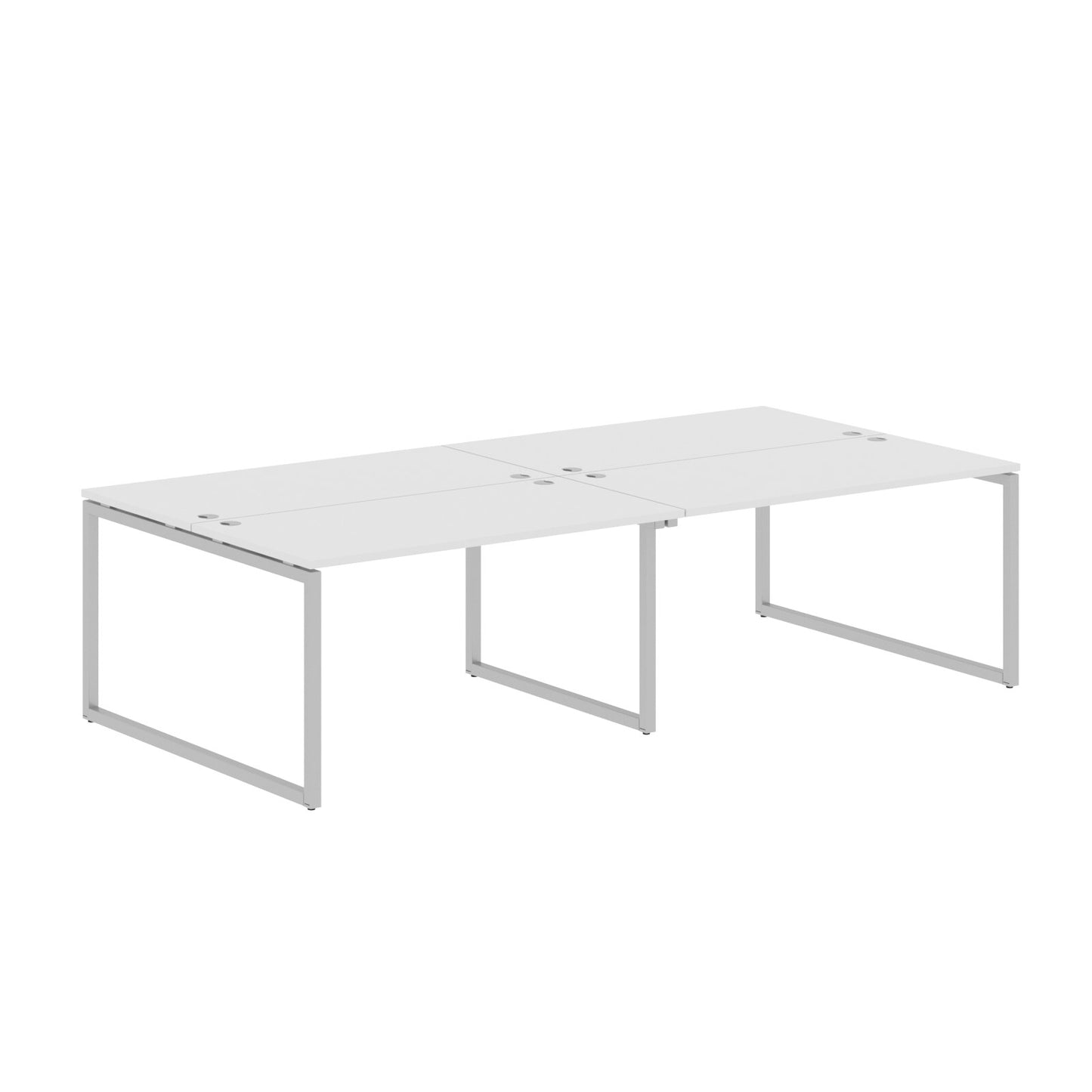 RECTANGULAR SHAPE CLUSTER OF 04 WORKSTATION MADE IN 25MM MFC TOP, E1 LAMINATE CHIPBOARD WITH WOODEN MODESTY PANEL 40X40MM METAL O SHAPE FRAMES