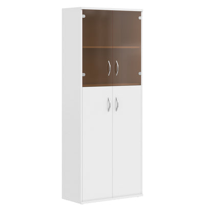 FULL HEIGHT CABINET, MADE IN E1 LAMINATE CHIPBOARD, WITH UPPER GLASS AND WOODEN SWING DOORS