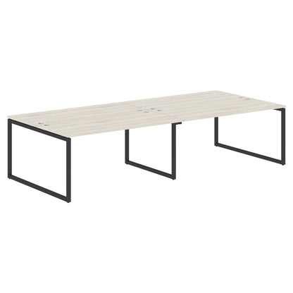 RECTANGULAR SHAPE CLUSTER OF 04 WORKSTATION MADE IN 25MM MFC TOP, E1 LAMINATE CHIPBOARD WITH WOODEN MODESTY PANEL 40X40MM METAL O SHAPE FRAMES