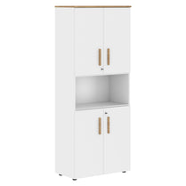 EXECUTIVE FULL HEIGHT CABINET, MADE IN E1 LAMINATE CHIPBOARD, WITH WOODEN SWING DOORS AND OPEN SHELF