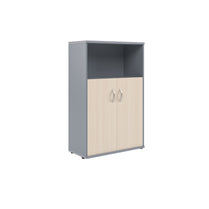 MEDIUM HEIGHT CABINET, MADE IN E1 LAMINATE CHIPBOARD, WITH WOODEN SWING DOOR AND OPEN SHELF