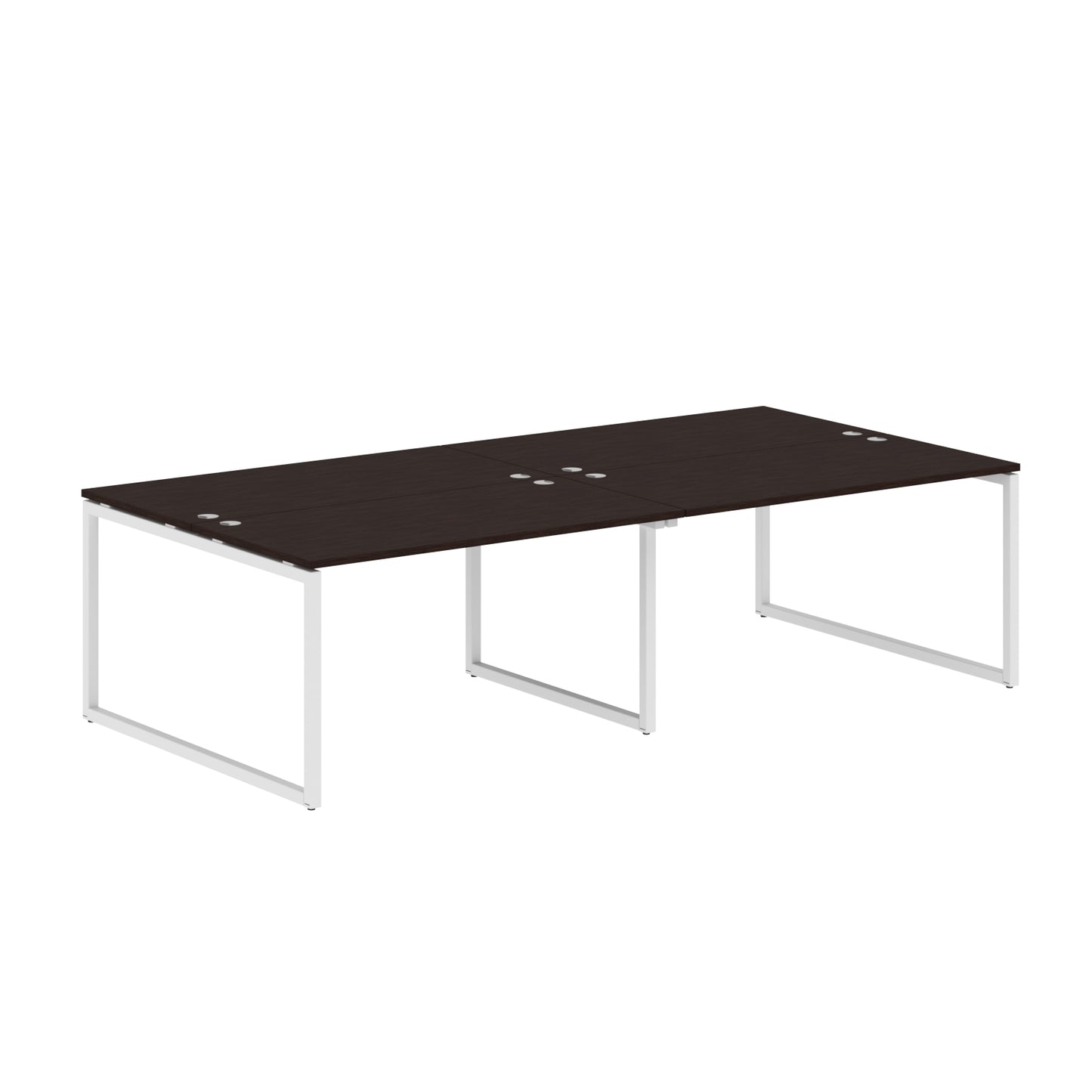RECTANGULAR SHAPE CLUSTER OF 04 WORKSTATION MADE IN 25MM MFC TOP, E1 LAMINATE CHIPBOARD WITH WOODEN MODESTY PANEL 40X40MM METAL O SHAPE FRAMES