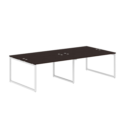 RECTANGULAR SHAPE CLUSTER OF 04 WORKSTATION MADE IN 25MM MFC TOP, E1 LAMINATE CHIPBOARD WITH WOODEN MODESTY PANEL 40X40MM METAL O SHAPE FRAMES