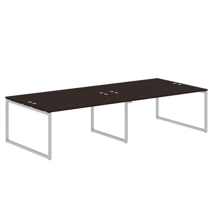 RECTANGULAR SHAPE CLUSTER OF 04 WORKSTATION MADE IN 25MM MFC TOP, E1 LAMINATE CHIPBOARD WITH WOODEN MODESTY PANEL 40X40MM METAL O SHAPE FRAMES
