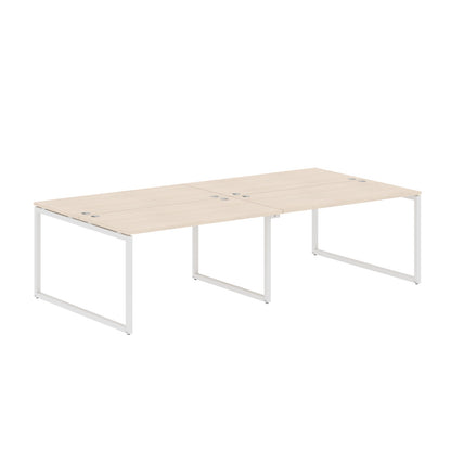 RECTANGULAR SHAPE CLUSTER OF 04 WORKSTATION MADE IN 25MM MFC TOP, E1 LAMINATE CHIPBOARD WITH WOODEN MODESTY PANEL 40X40MM METAL O SHAPE FRAMES
