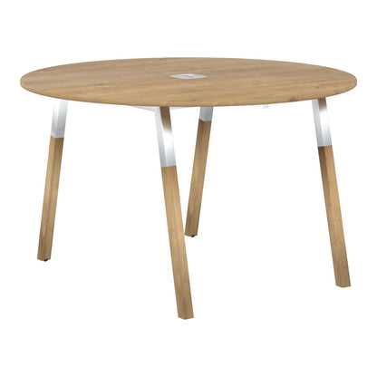 EXECUTIVE MODERN DESIGN ROUNDED SHAPE MEETING DESK, MADE IN E1 LAMINATE CHIPBOPARD, WITH SLANTED SHAPE METAL/WOODEN LEGS