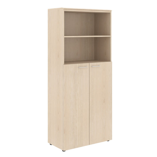 FULL HEIGHT CABINET, MADE IN E1 LAMINATE CHIPBOARD, WITH OPEN SHELVES AND WOODEN SWING DOOR