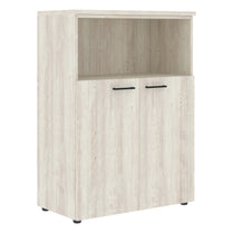 MEDIUM HEIGHT CABINET, MADE IN E1 LAMINATE CHIPBOARD, WITH OPEN SHELF AND WOODEN SWING DOORS