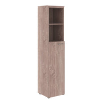 FULL HEIGHT CABINET, MADE IN E1 LAMINATE CHIPBOARD, WITH OPEN SHELVES AND WOODEN SWING DOOR