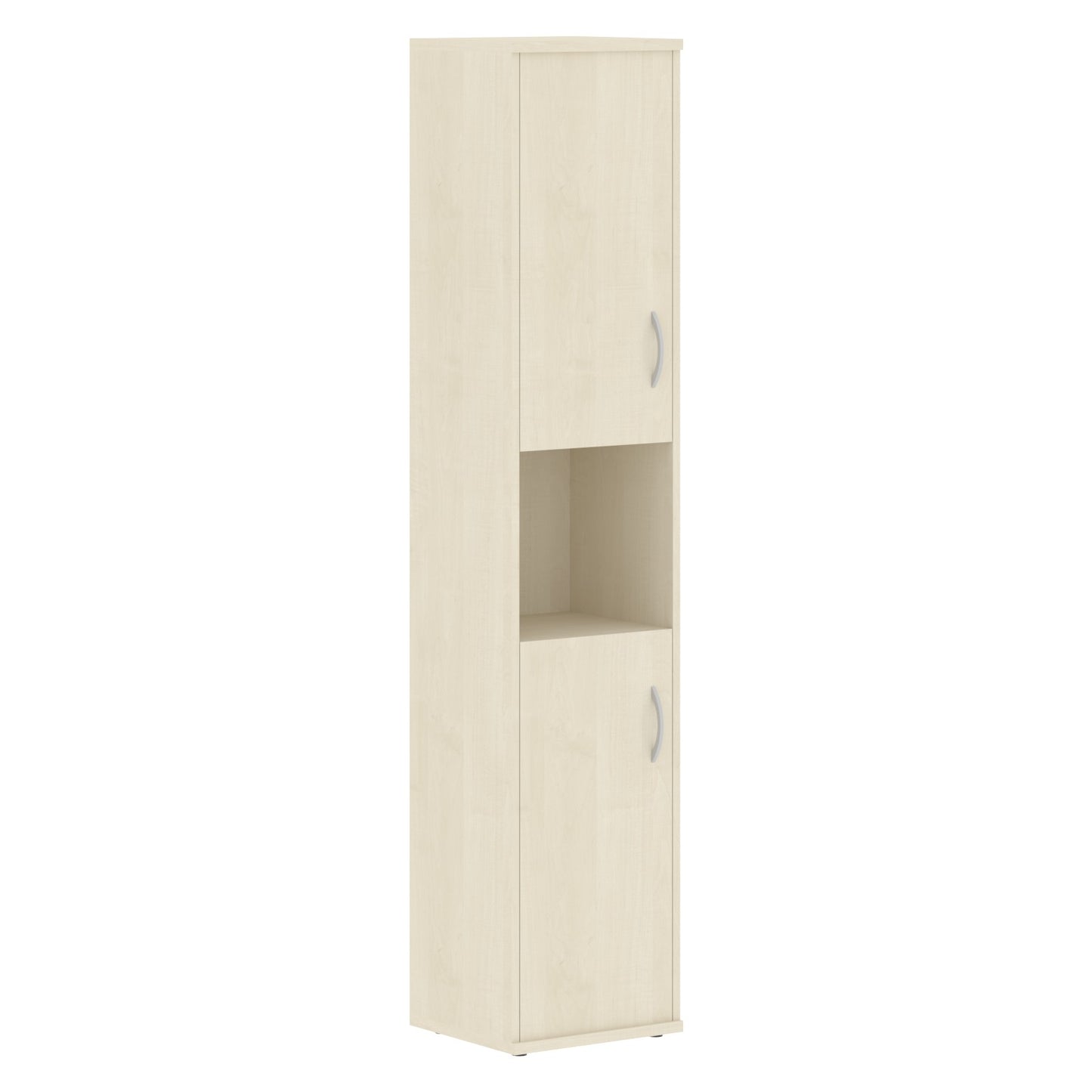 FULL HEIGHT CABINET, MADE IN E1 LAMINATE CHIPBOARD, WITH WOODEN SWING DOORS AND OPEN SHELF