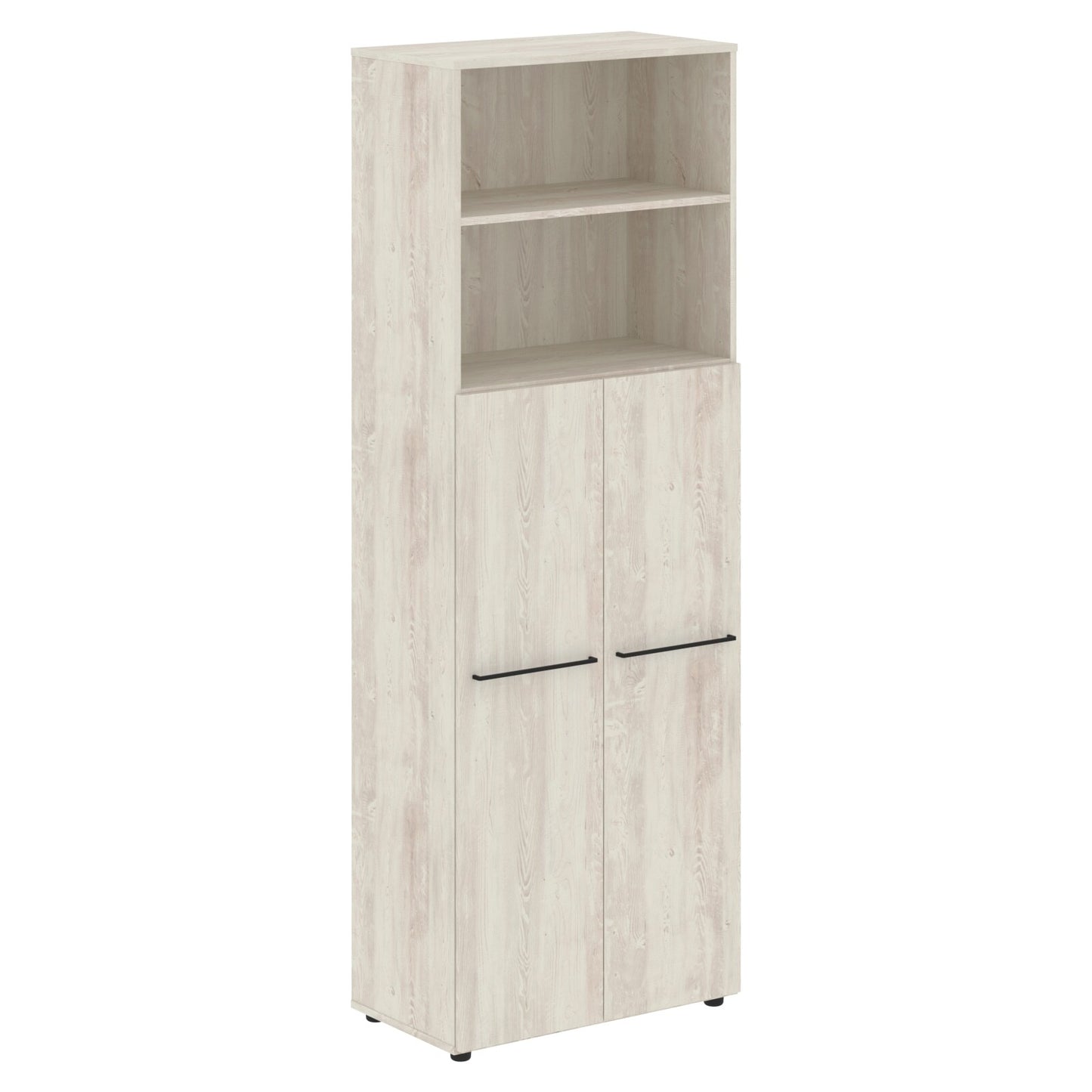 FULL HEIGHT CABINET, MADE IN E1 LAMINATE CHIPBOARD, WITH OPEN SHELVES AND WOODEN SWING DOORS